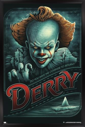 IT Pennywise Derry Wall Poster - Black Framed 22.375 x 34 Inches