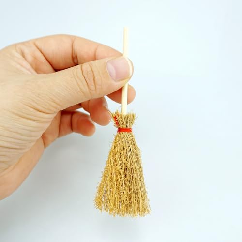 Mini Witch Brooms Set - 15 Small Straw Brooms for Halloween Decor