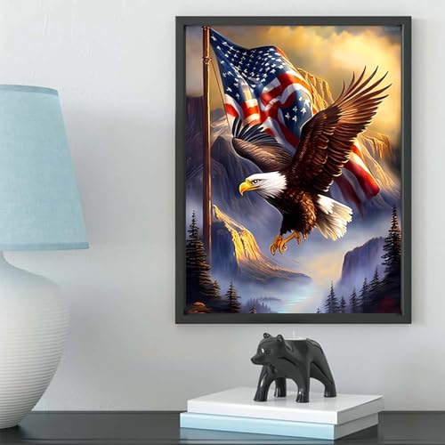 DIY 5D Diamond Painting Kit for Adults - Eagle with Flag Wall Art 12x16 Inch