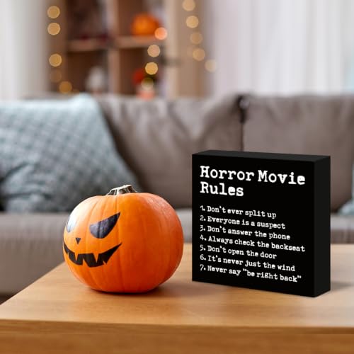 Funny Halloween Horror Movie Rules Sign - Black & White 05 - Spooky Home Decor