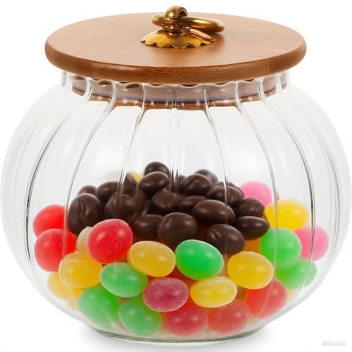 Glass Pumpkin Candy Jar with Lid 28Oz Food Storage Container for Halloween Christmas