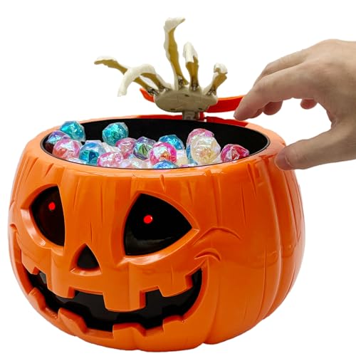 Animated Halloween Skull Pumpkin Candy Bowl with Motion Sensor and Lights