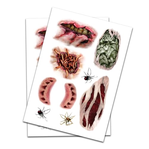 Zombie Temporary Tattoo Kit - Bite Marks, Wounds & Gore - 2 Sheets - Halloween Costume Accessory - Variation of THIS listing