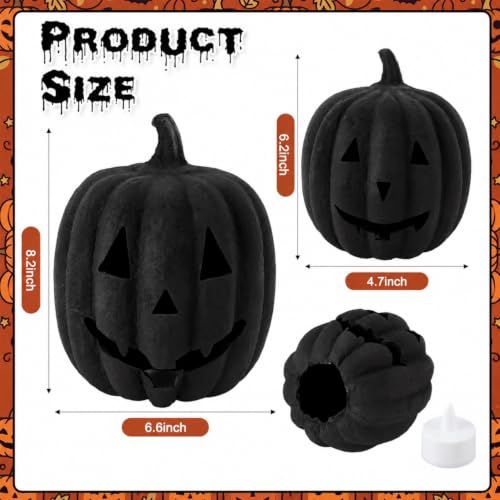 Halloween Paper Mache Jack O'Lantern Set - Black, 2 Indoor Pumpkins with LED Lights