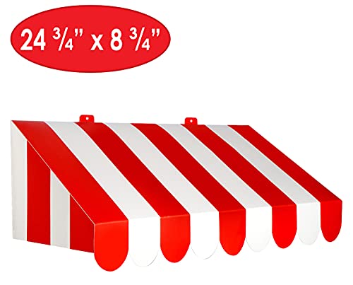 3D Red & White Striped Wall Awnings - Pack of 2 Decorative Storefront Decorations