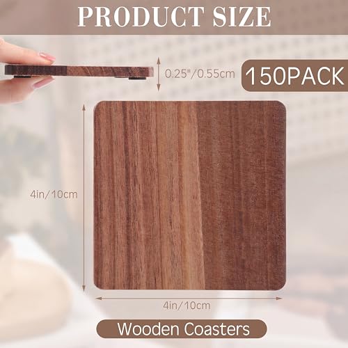Square Unfinished Wooden Coasters 150 Pcs for Crafts DIY Home Decor - Acacia