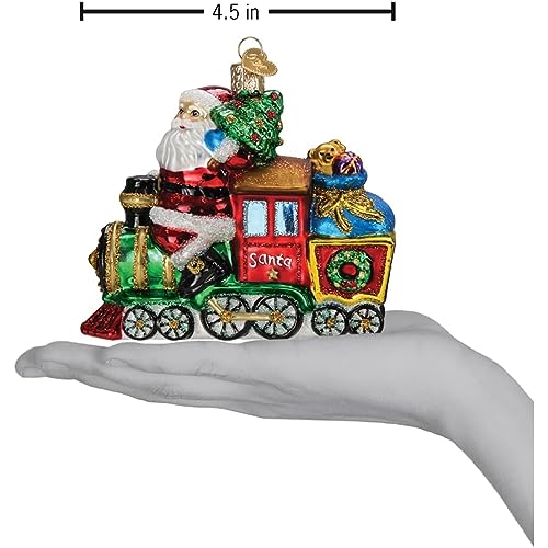Santa on Locomotive Christmas Ornament Glass Handcrafted Holiday Decoration