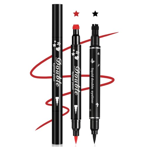 Double-Headed Liquid Winged Eyeliner Stamp Pen Set - Black & Red Star Variation