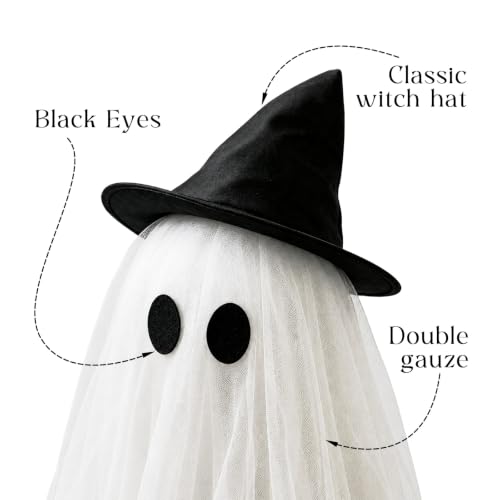 Large Ghost Halloween Outdoor Decoration with Light-Up Spooky Broom - 2 Pack