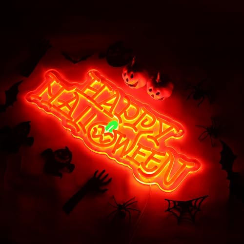 Halloween Neon Light Sign - Orange Pumpkin & Happy Halloween Wall Decor - USB Powered - Variation: Orange Halloween