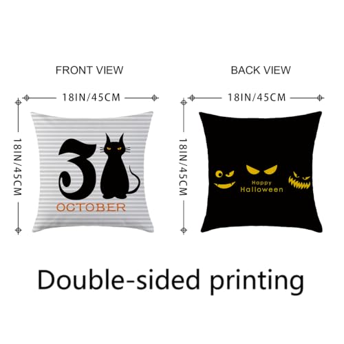 Halloween Pillow Covers 18x18 Set of 4 Double-Sided Decor - Black and Beige Variation
