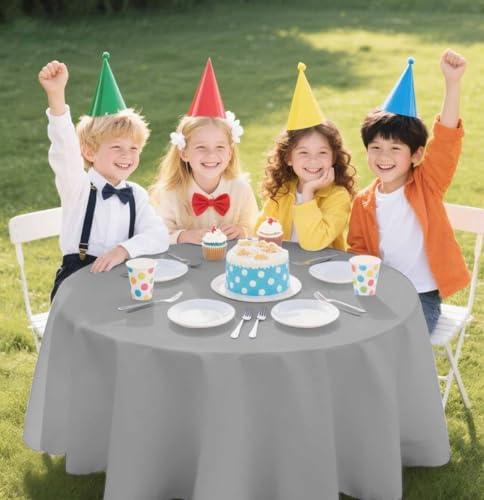 Silver Round Disposable Tablecloth 84x84 Inch Pack of 2 - Waterproof Party Cover