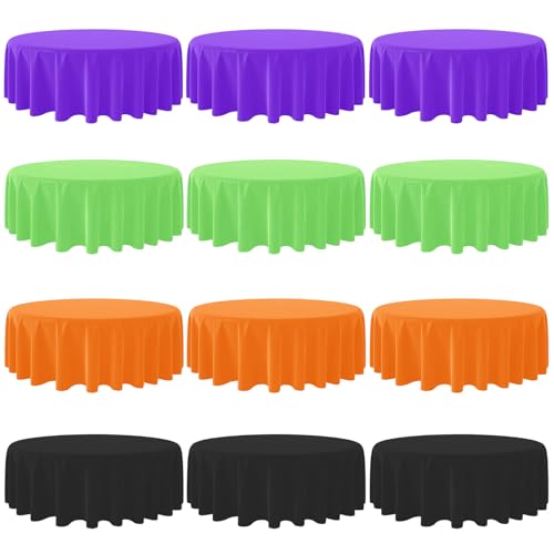 Halloween Disposable Plastic Tablecloth 12pcs - Round 84-inch Waterproof Cover with Color Options
