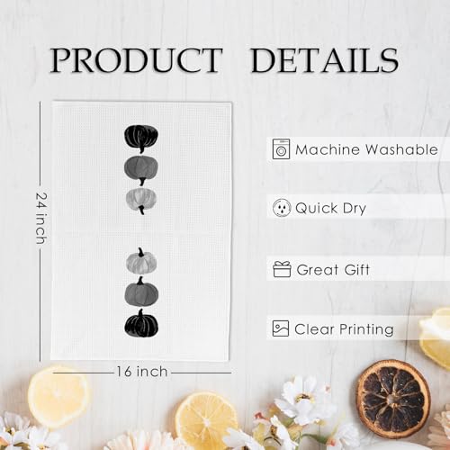 Black Fall Pumpkin Kitchen Towels & Dishcloths Set of 2 - Halloween Autumn Decor