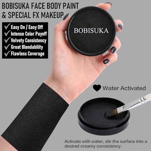 Black Face & Body Paint Kit Water-Based SFX Makeup for Halloween & Cosplay