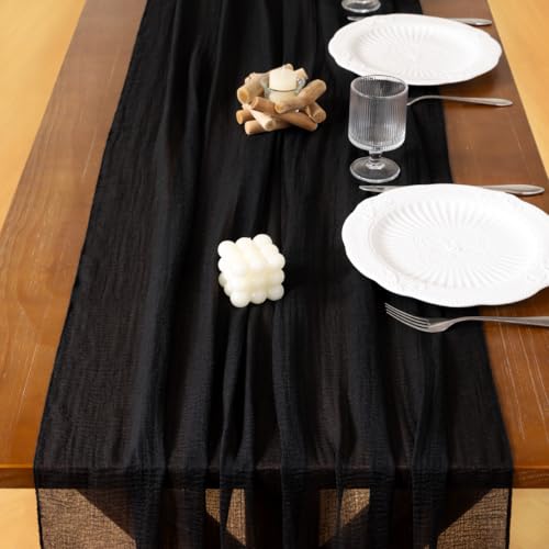 Socomi Black Cheesecloth Table Runner for Wedding & Party Decor - 1 Pack