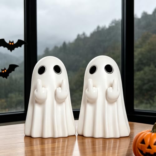 White Halloween Ghost Figurine - Spooky Resin Decor for Home & Garden