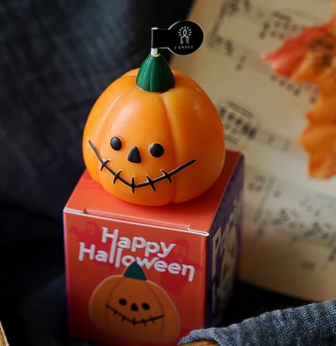 Pumpkin-Shaped Scented Candle with Ghost Face Design - Halloween Decor, 70G