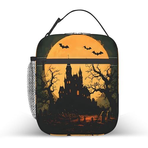 Halloween Gothic Castle Kids Lunch Bag Insulated Cooler with Shoulder Strap Waterproof