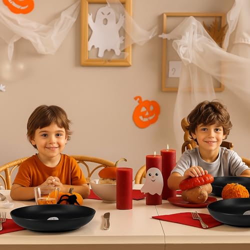 Halloween Ghost Ceramic Plates - Set of 4 Matte Black Decorative Dinnerware