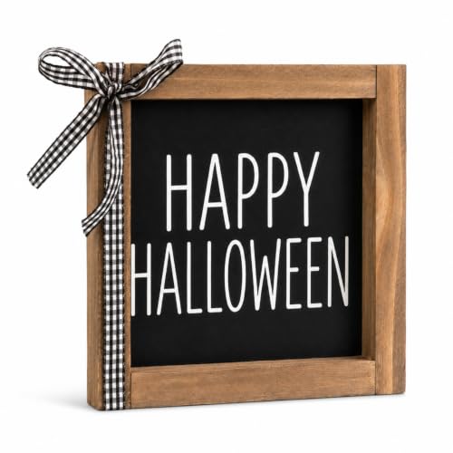 Happy Halloween Sign Indoor Home Decor - White - Rustic Wooden Wall & Shelf Accent