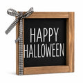 Happy Halloween Sign Indoor Home Decor - White - Rustic Wooden Wall & Shelf Accent