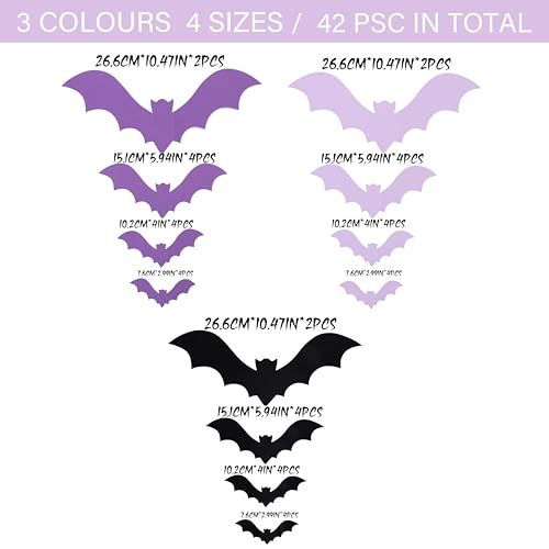 Halloween Wall Decor Bats Set - Black and Purple Reusable Party Supplies