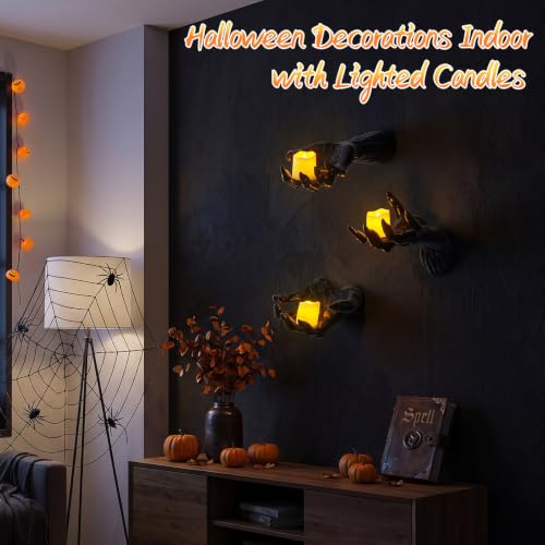 Halloween Wall Decor Set of 3 Creepy Gothic Reaching Hands with Candles
