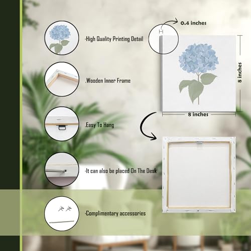 Wall Art Decor Set of 4 - Sage Green & Blue Hydrangea Canvas Prints - Black & White Variation