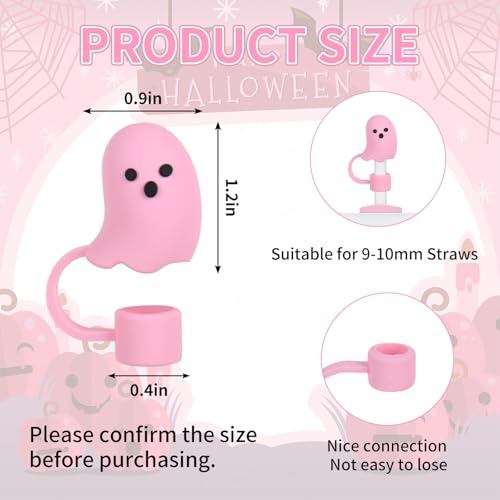 Halloween Ghost Silicone Straw Covers - Pink Reusable Tumbler Straw Topper (Variation: Cute Ghost)