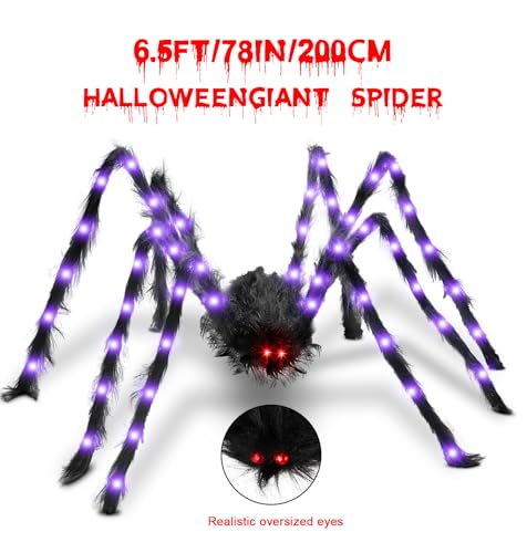 Giant Lighted Halloween Spider Decoration - 6.6FT Outdoor Creepy Yard Prop with 90 LEDs