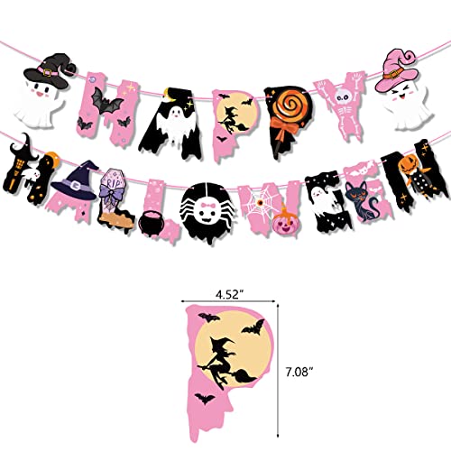 Pink Halloween Banner Set for Party Decorations - Ghost, Pumpkin, Bat, Witch Themes
