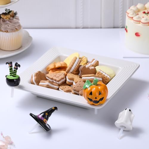 Halloween Ceramic Cake Toppers Set - Hand-Painted Mini Picks for Spooky Decor