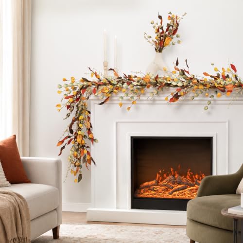 6FT Autumn Eucalyptus Leaves Garland Fall Decor for Thanksgiving & Halloween