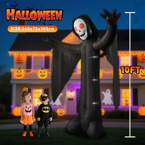 10FT Inflatable Ghost with LED Lights Halloween Yard Decoration - Grim Reaper Variant