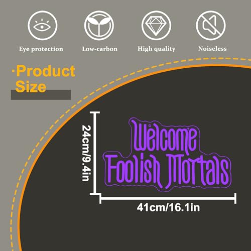 Purple Welcome Foolish Mortals Neon Sign - Haunted Mansion Dimmable LED Wall Decor