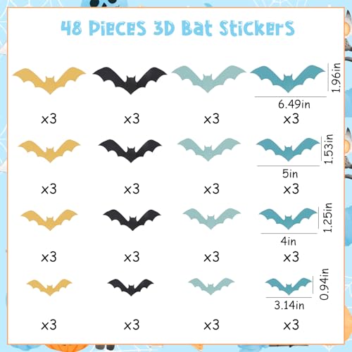 Halloween Bat Wall Decals Set - 48pcs 3D Stickers for Home & Party Decor