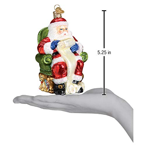 Santa Checking His List Glass Blown Ornament - Handcrafted Christmas Decoration - Santa Collection