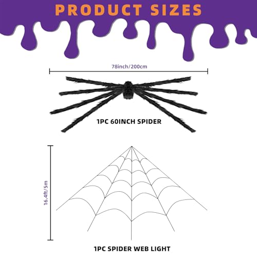 Halloween Spider Web with 59-Inch Giant Spider Indoor Outdoor Decor Set