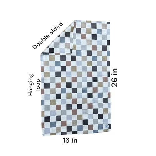 Microfiber Dish Towels Set - Gray Checkered Kitchen Towels 2 Pc - Absorbent & Double Sided with Hanging Loops