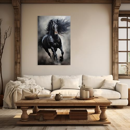 Horse Canvas Wall Art - Black Running Horse Animal Painting - 16x24 Framed Decor Variation of THIS listing