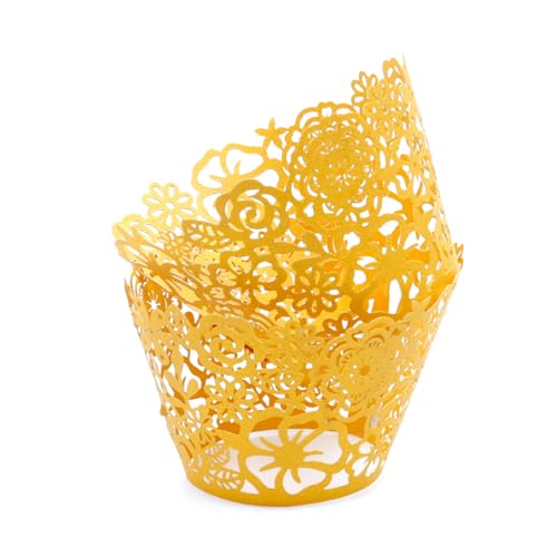Antrader Gold Lace Cupcake Liners - Wedding & Party Baking Wraps, 50 Pieces