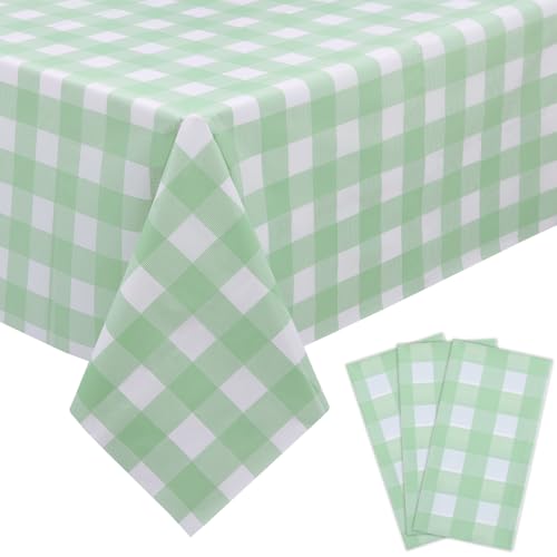 Sage Green & White Gingham Disposable Tablecloths 54x108 Inches - 3 Pack