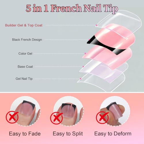 Pink French Square Toe Nail Press On Kit with Gems & Stickers - Teenitor