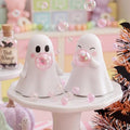 Halloween Ghost Figurines Set of 2 - Cute Ceramic Bubble Gum Ghost Statues - White Variation