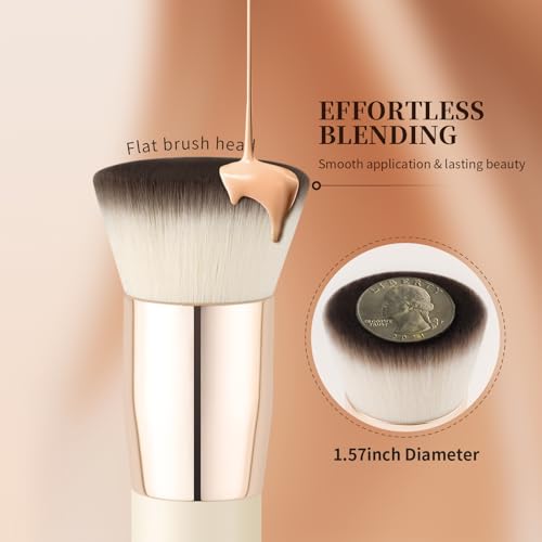 Flat Top Kabuki Foundation Brush - Synthetic Makeup Tool Beige