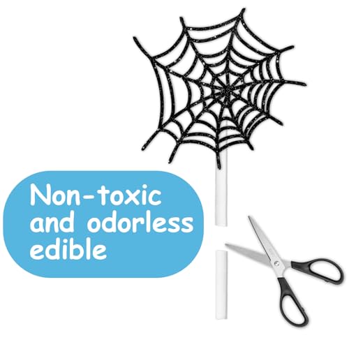 18pcs Black Glitter Halloween Cupcake Toppers for Spider Web Theme Party Decor