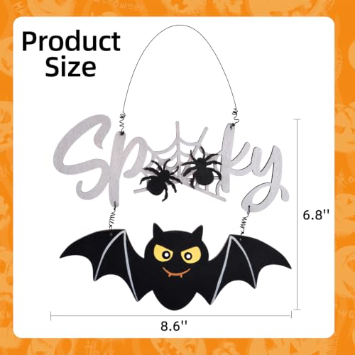 Halloween Door Sign Wooden Spooky Wall Decor - Black Bat & Spiderweb