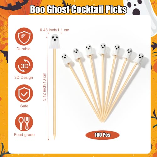 Halloween Ghost Cocktail Picks - 100 Pcs Spooky Ghost Party Decor - Variation: Ghost