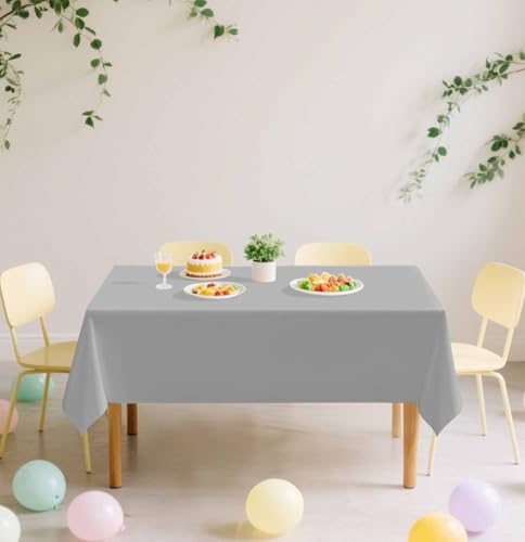 Silver Plastic Tablecloth 54x108 Inch 2 Pack - Disposable Party Cover for Weddings & Events